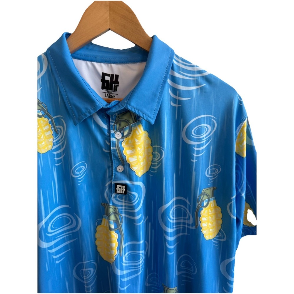 Greater Half Polo Mens Large Blue Grenade Tropical Performance Golf Shirt - Picture 2 of 5